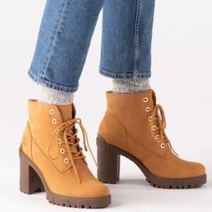 Timberland Womens Lana Point Lace Up tan lug sole heeled‎ Boots size 10 new